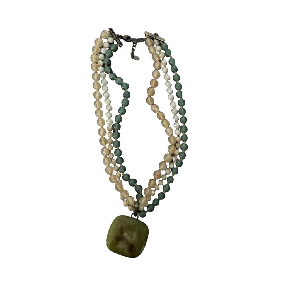 Green, white, opaque beige beaded style Necklace